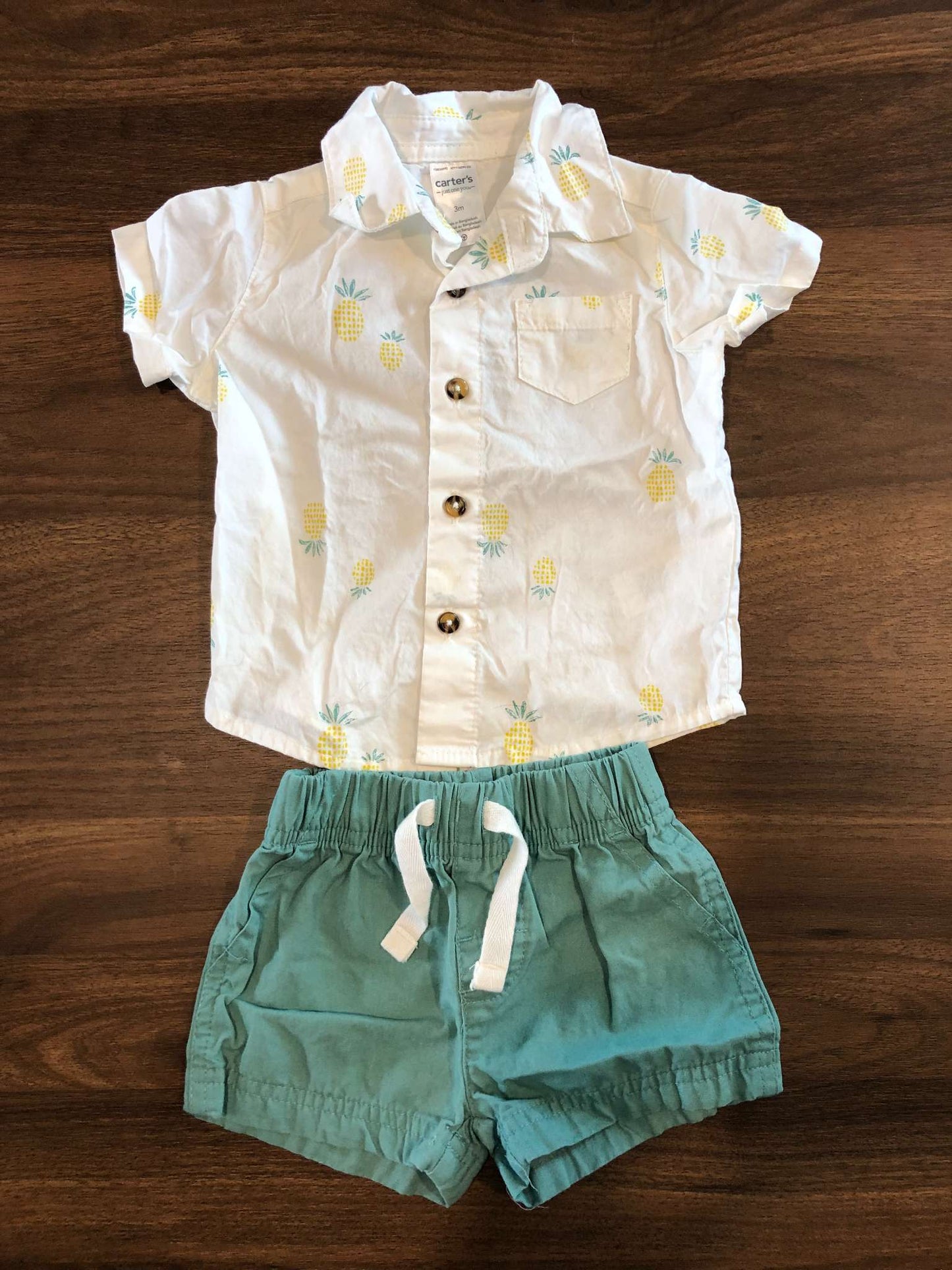 Carter's Baby Boy Outfit Set, Button up short sleeve shirt and shorts, 0-3M, Kids 3 Month (0-3M)