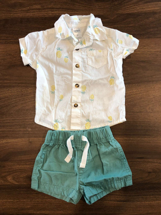 Carter's Baby Boy Outfit Set, Button up short sleeve shirt and shorts, 0-3M, Kids 3 Month (0-3M)