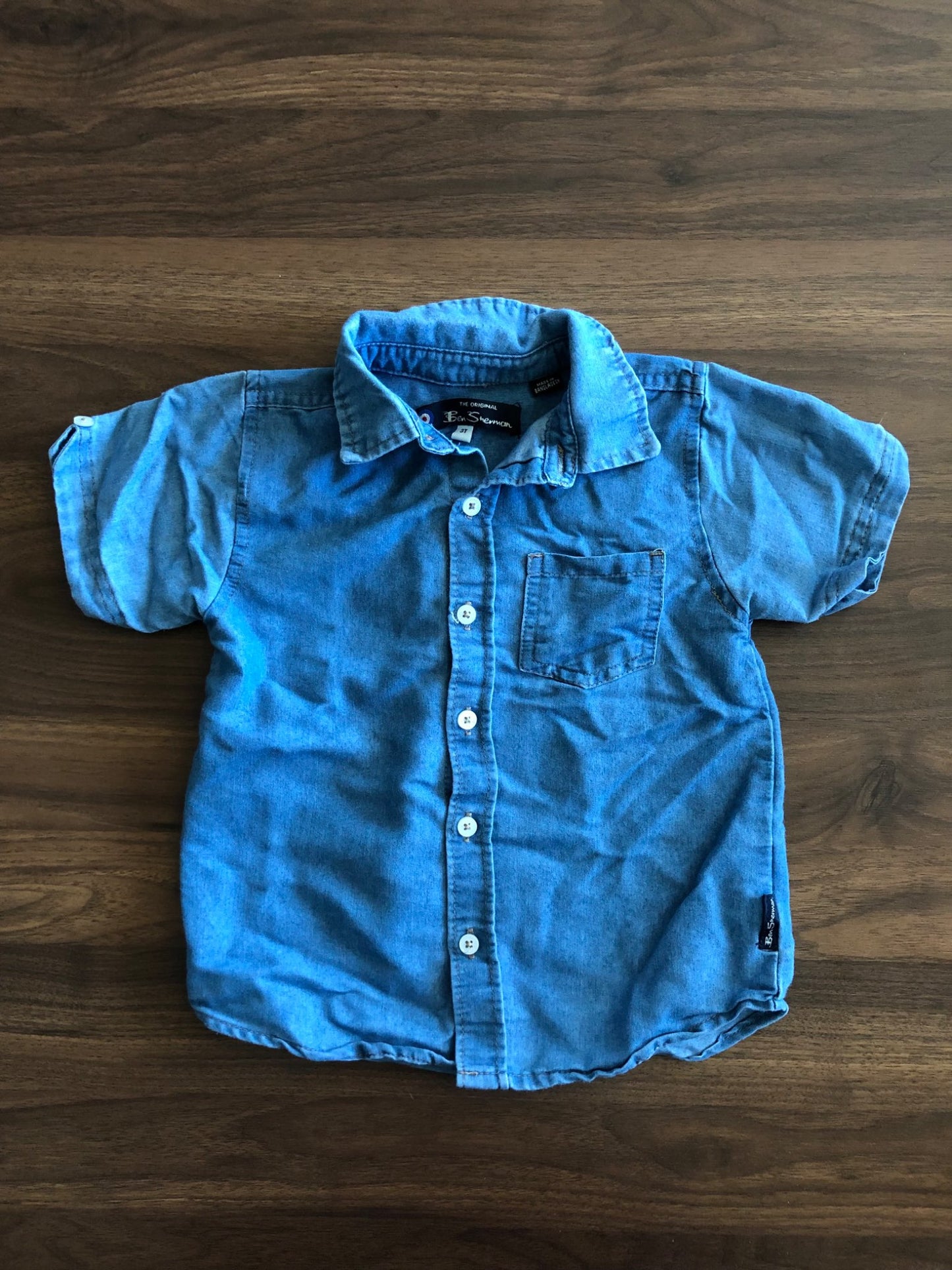Toddler Denim Short Sleeve Button Up Collared Denim Shirt, 3T, Kids 3T