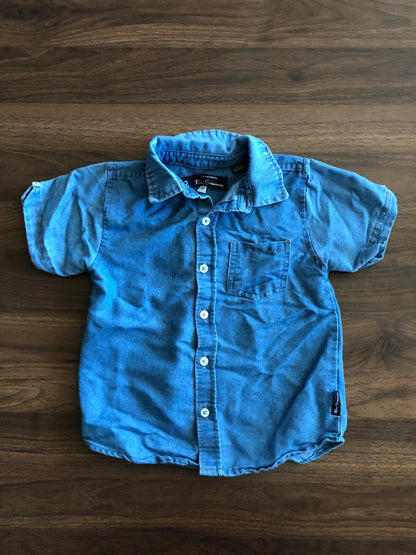 Toddler Denim Short Sleeve Button Up Collared Denim Shirt, 3T, Kids 3T