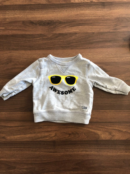 Grey Crewneck Pullover Hoodie, 12M, Kids 12 Month (9-12M)