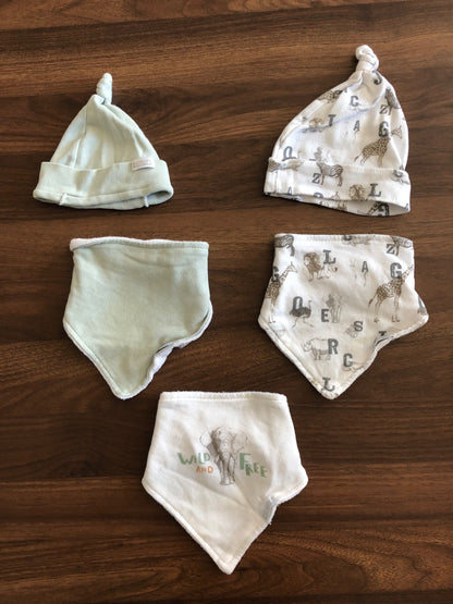 Bibs and Hats Bundle, 5 Pieces, 0-6M