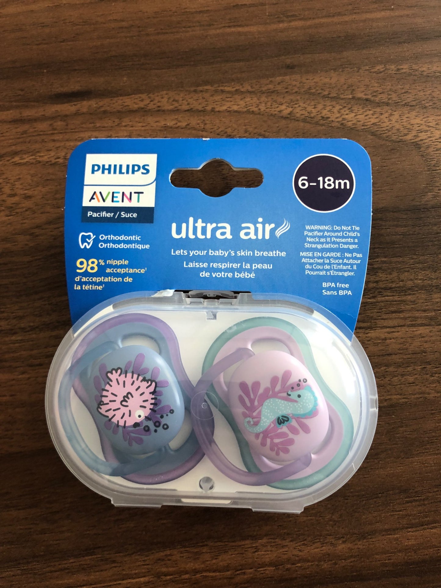 Philips Avent Ultra Air Pacifiers, 4 pacifiers, Brand new never opened, 6-18M