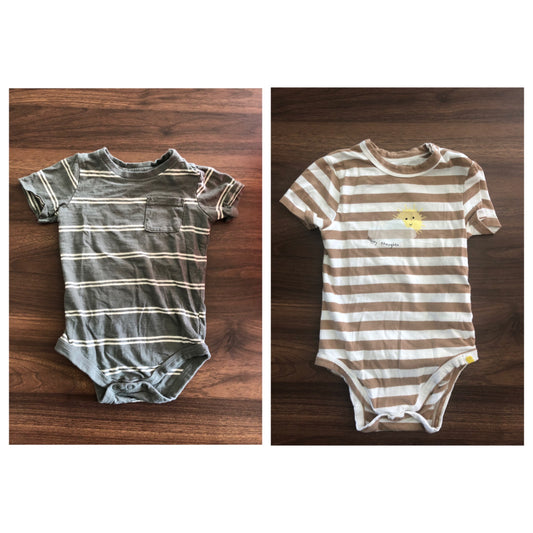 Toddler Short Sleeve Striped Bodysuit Bundle, 2 pieces, 12-18M, Kids 18 Month (12-18M)