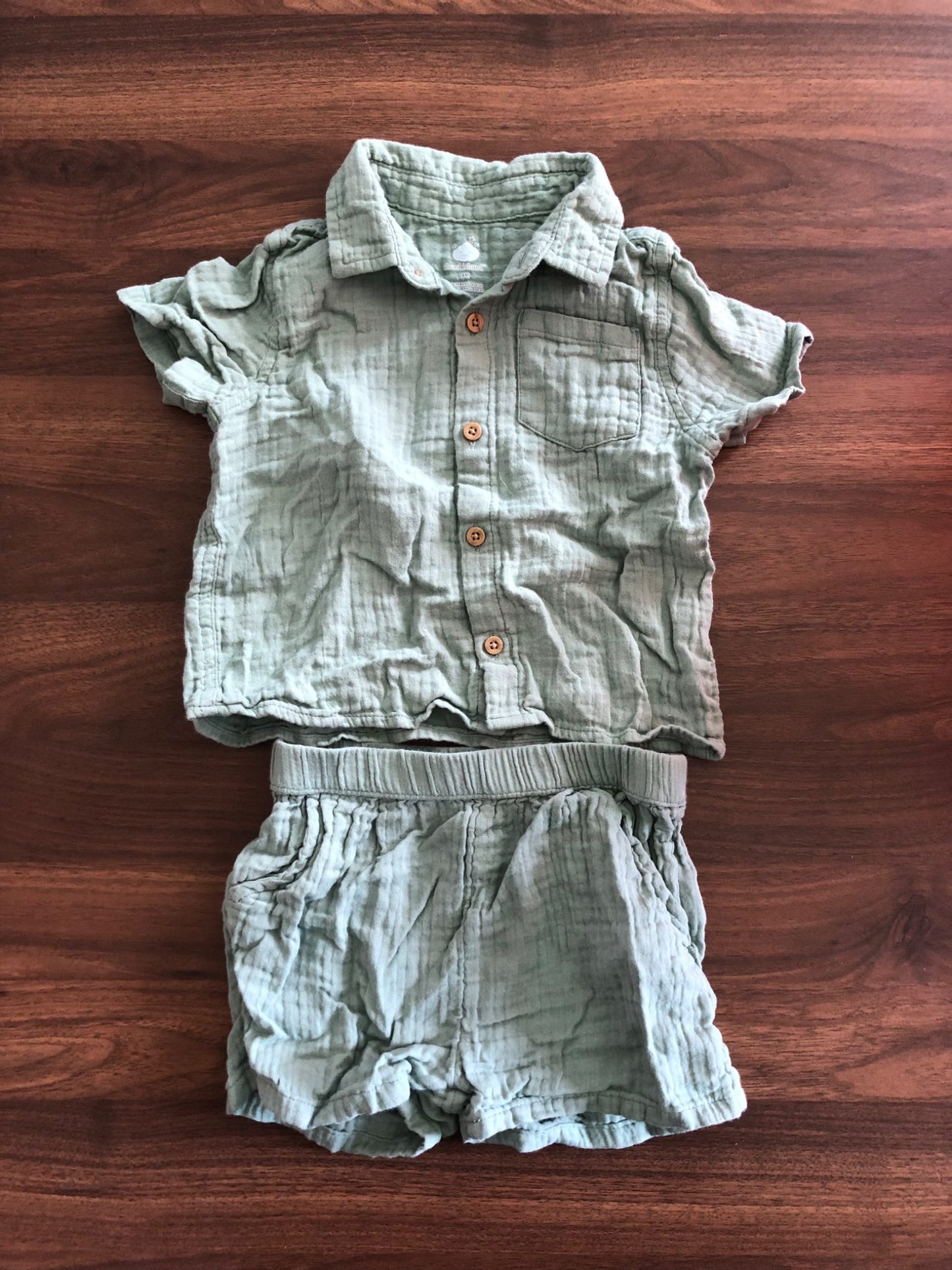 Toddler Muslin Short Sleeve Button up Shirt and Shorts Outfit Set, 12-18M, Kids 18 Month (12-18M)