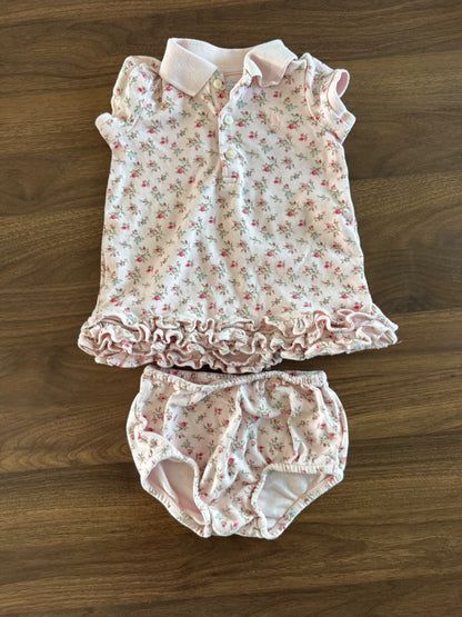 Ralph Lauren Pink Flower Dress/Bummies, 6-9M, Kids 9 Month (6-9M)