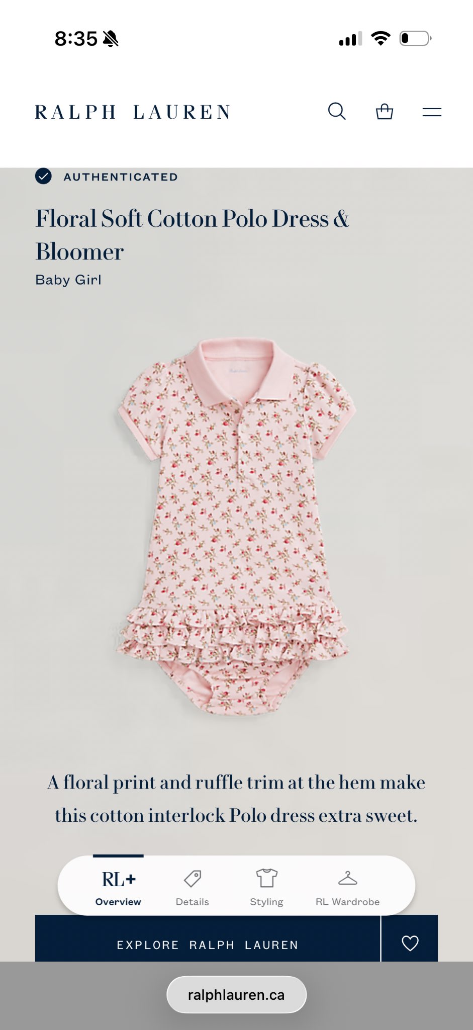 Ralph Lauren Pink Flower Dress/Bummies, 6-9M, Kids 9 Month (6-9M)