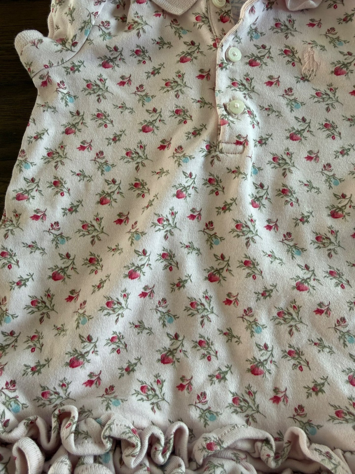 Ralph Lauren Pink Flower Dress/Bummies, 6-9M, Kids 9 Month (6-9M)