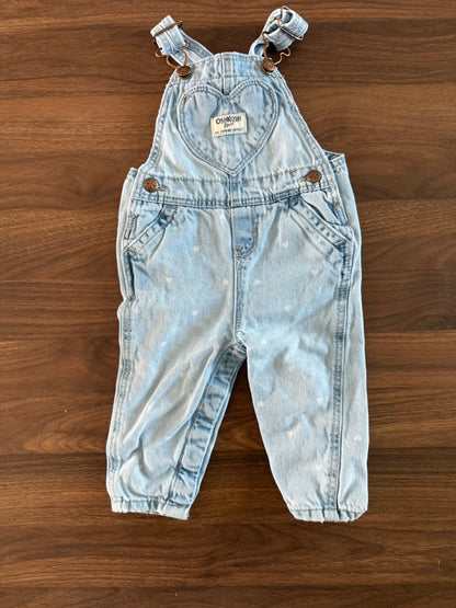 Baby Girl Jean Overalls, Heart Print, 6-9M, Kids 9 Month (6-9M)