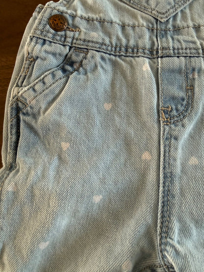 Baby Girl Jean Overalls, Heart Print, 6-9M, Kids 9 Month (6-9M)