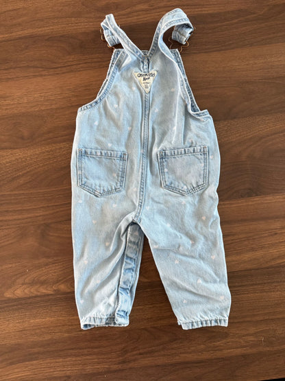 Baby Girl Jean Overalls, Heart Print, 6-9M, Kids 9 Month (6-9M)