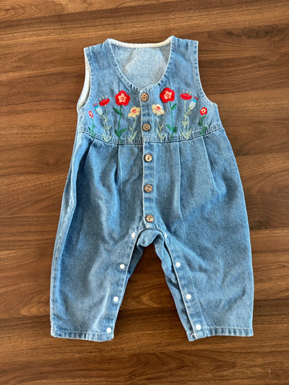 Flower Print Jean Romper, 6-12M, Kids 12 Month (9-12M)