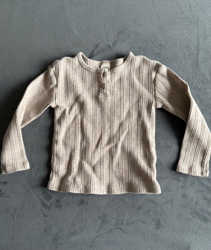 Toddler Beige Henley Long Sleeve Shirt, 3T, Kids 3T