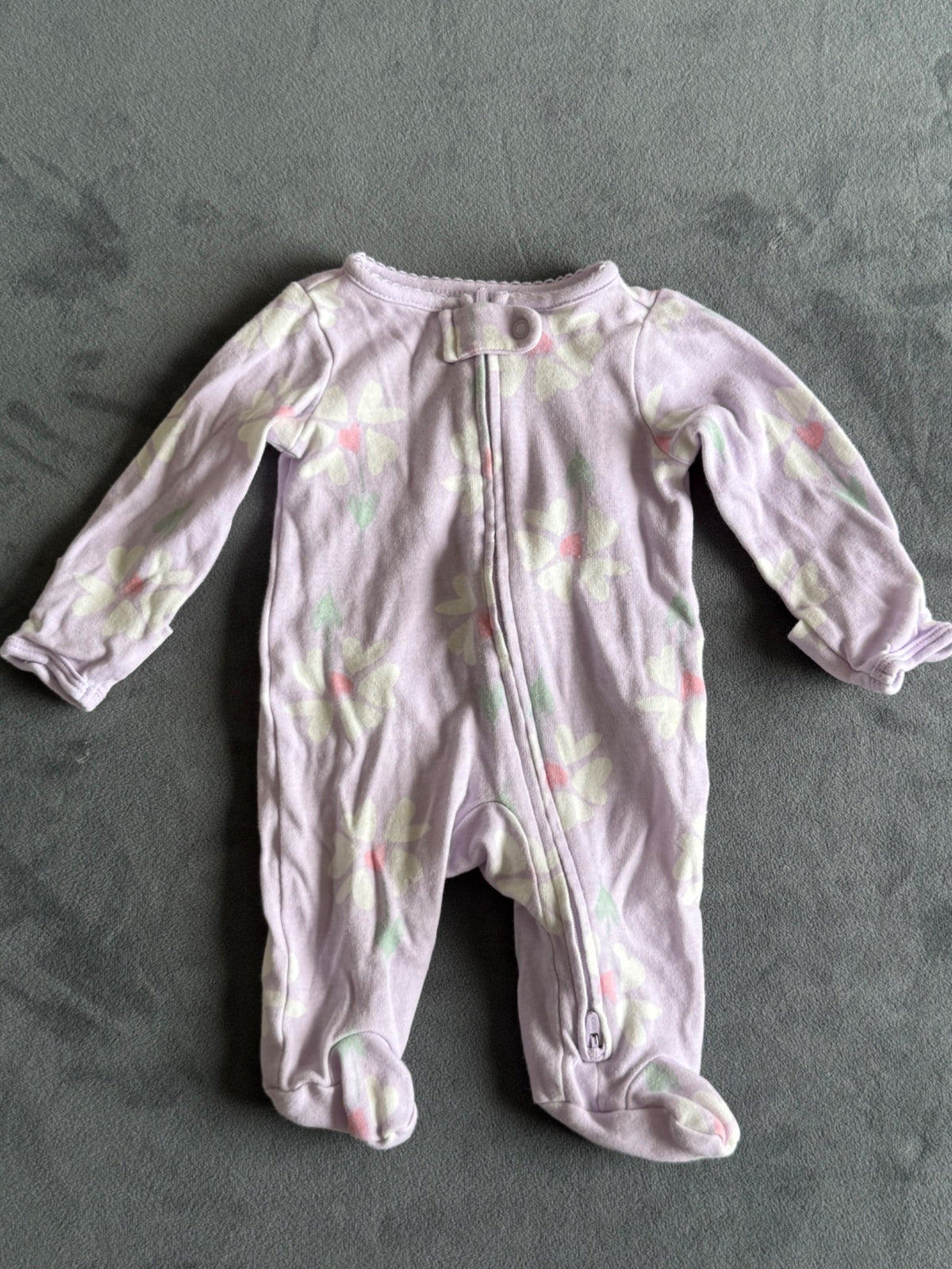 Carter's Purple Flower Print Zipper Onsie, Newborn, Kids Newborn