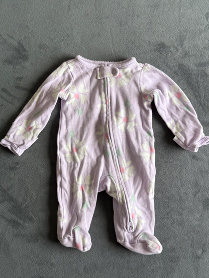 Carter's Purple Flower Print Zipper Onsie, Newborn, Kids Newborn