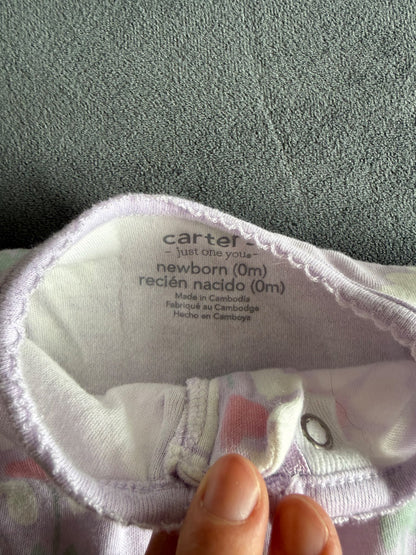 Carter's Purple Flower Print Zipper Onsie, Newborn, Kids Newborn