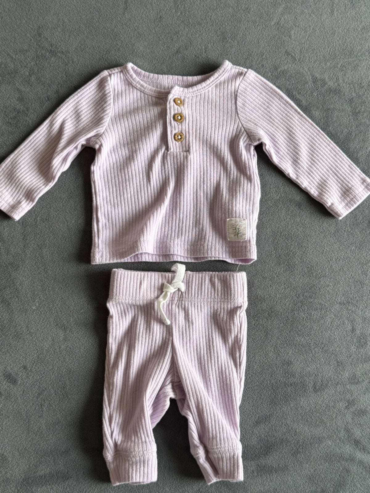 Carters Lilac Purple Two Piece Ribbed Outfit Set, Long sleeve shirt and pants, Newborn, Kids Newborn