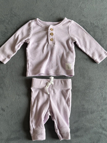Carters Lilac Purple Two Piece Ribbed Outfit Set, Long sleeve shirt and pants, Newborn, Kids Newborn