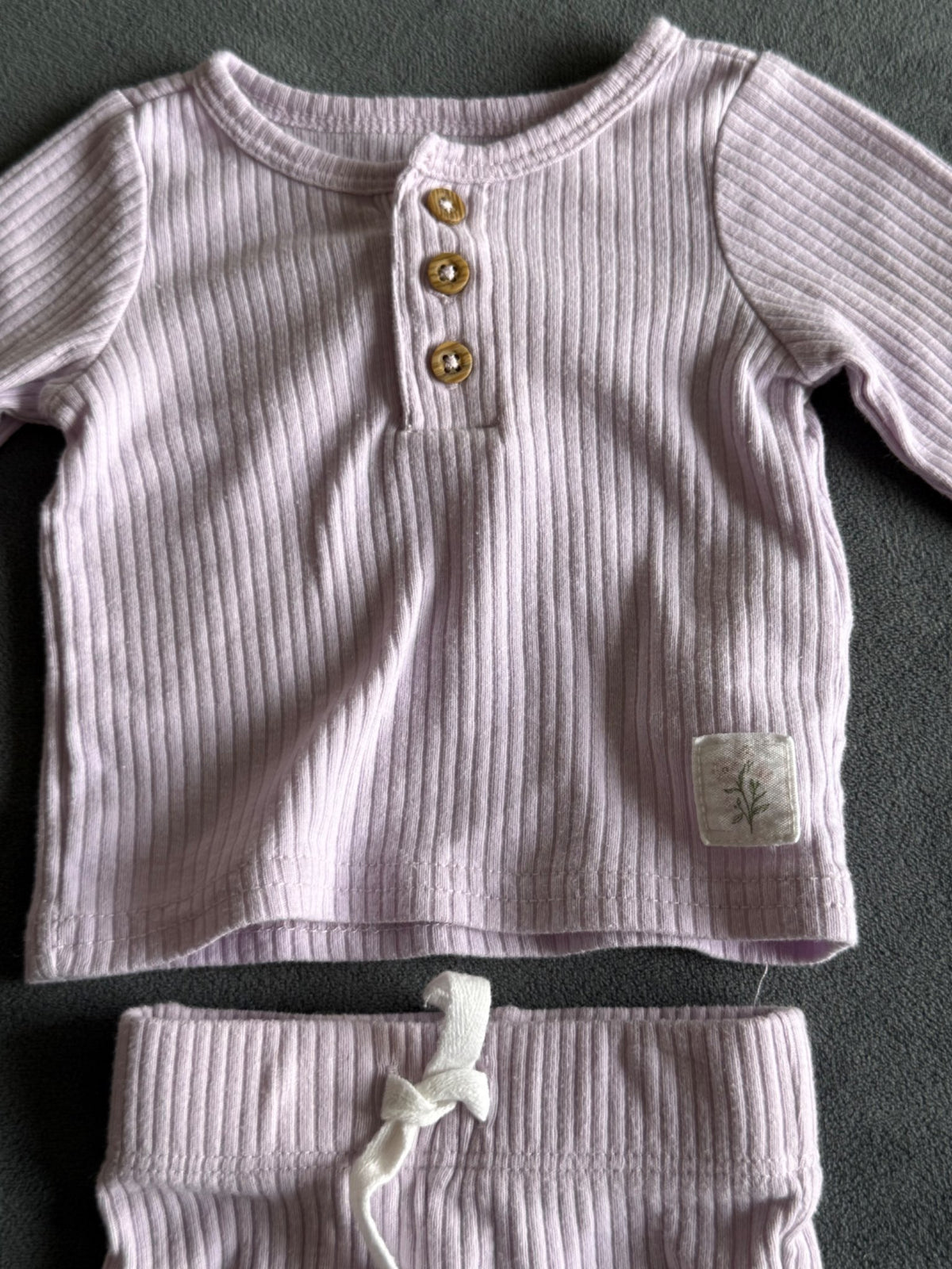 Carters Lilac Purple Two Piece Ribbed Outfit Set, Long sleeve shirt and pants, Newborn, Kids Newborn