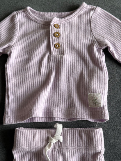 Carters Lilac Purple Two Piece Ribbed Outfit Set, Long sleeve shirt and pants, Newborn, Kids Newborn