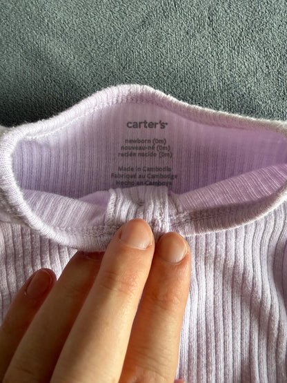 Carters Lilac Purple Two Piece Ribbed Outfit Set, Long sleeve shirt and pants, Newborn, Kids Newborn