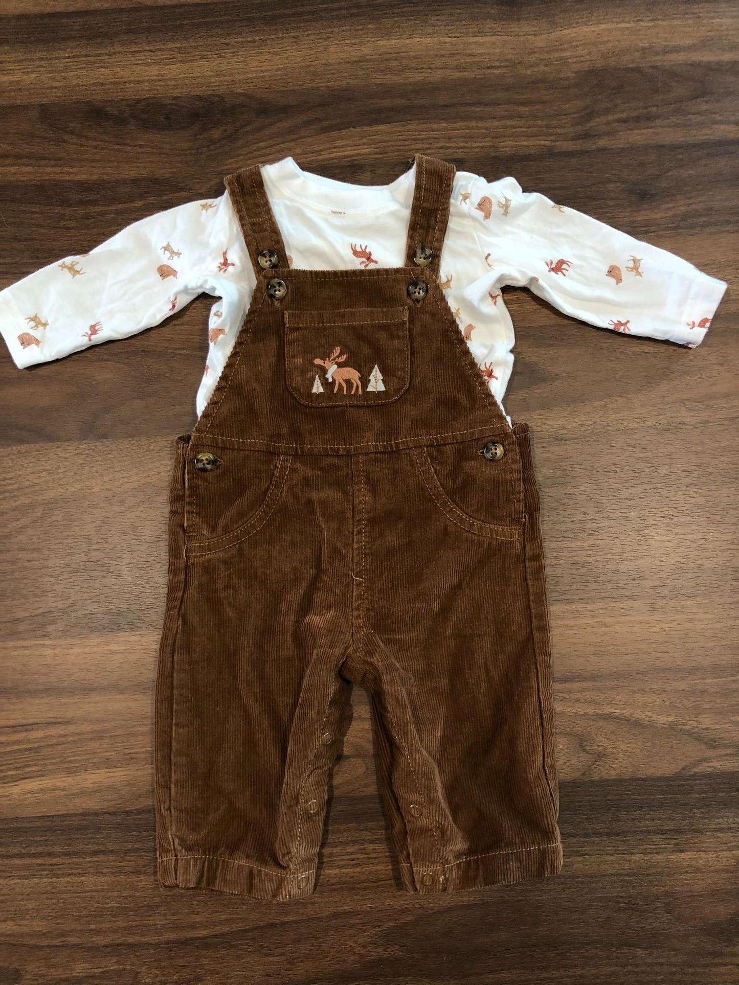 Carter's Moose Print Long Sleeve Shirt and Corduroy Overalls Outfit Set, 3-6M, Kids 6 Month (3-6M)
