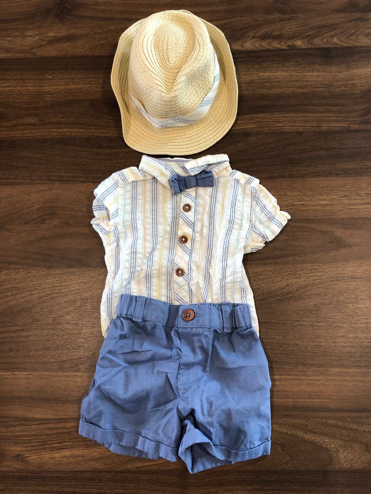 Baby Boy Summer/Vacation Outfit Set, Short Sleeve Bodysuit, Shorts & Hat, 3-6M, Kids 6 Month (3-6M)