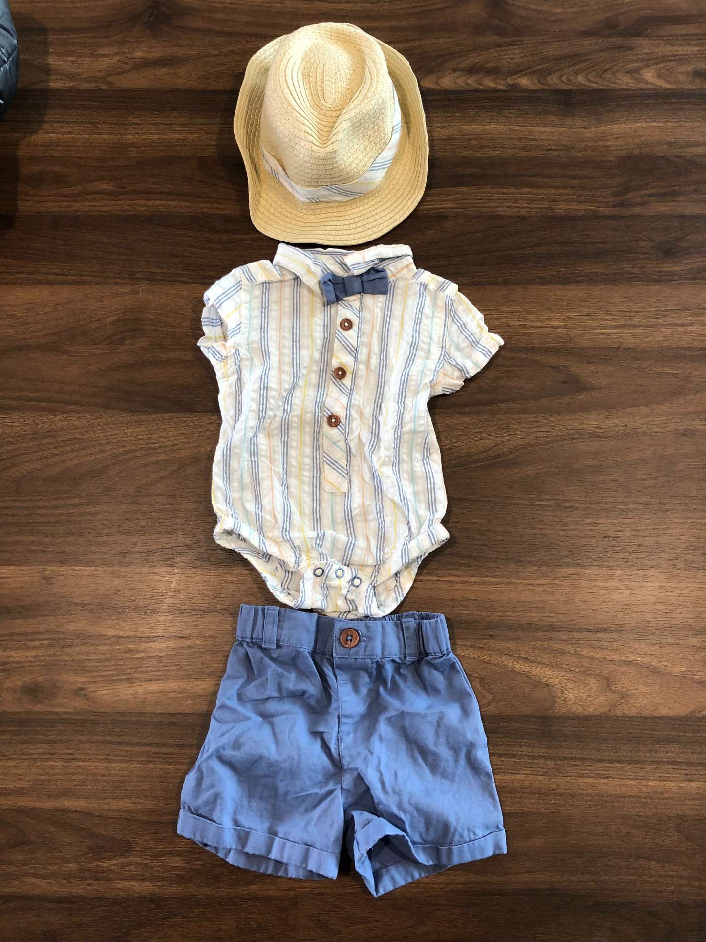 Baby Boy Summer/Vacation Outfit Set, Short Sleeve Bodysuit, Shorts & Hat, 3-6M, Kids 6 Month (3-6M)