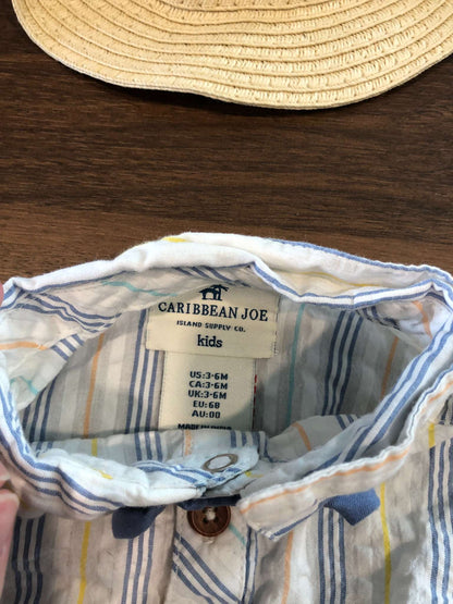 Baby Boy Summer/Vacation Outfit Set, Short Sleeve Bodysuit, Shorts & Hat, 3-6M, Kids 6 Month (3-6M)