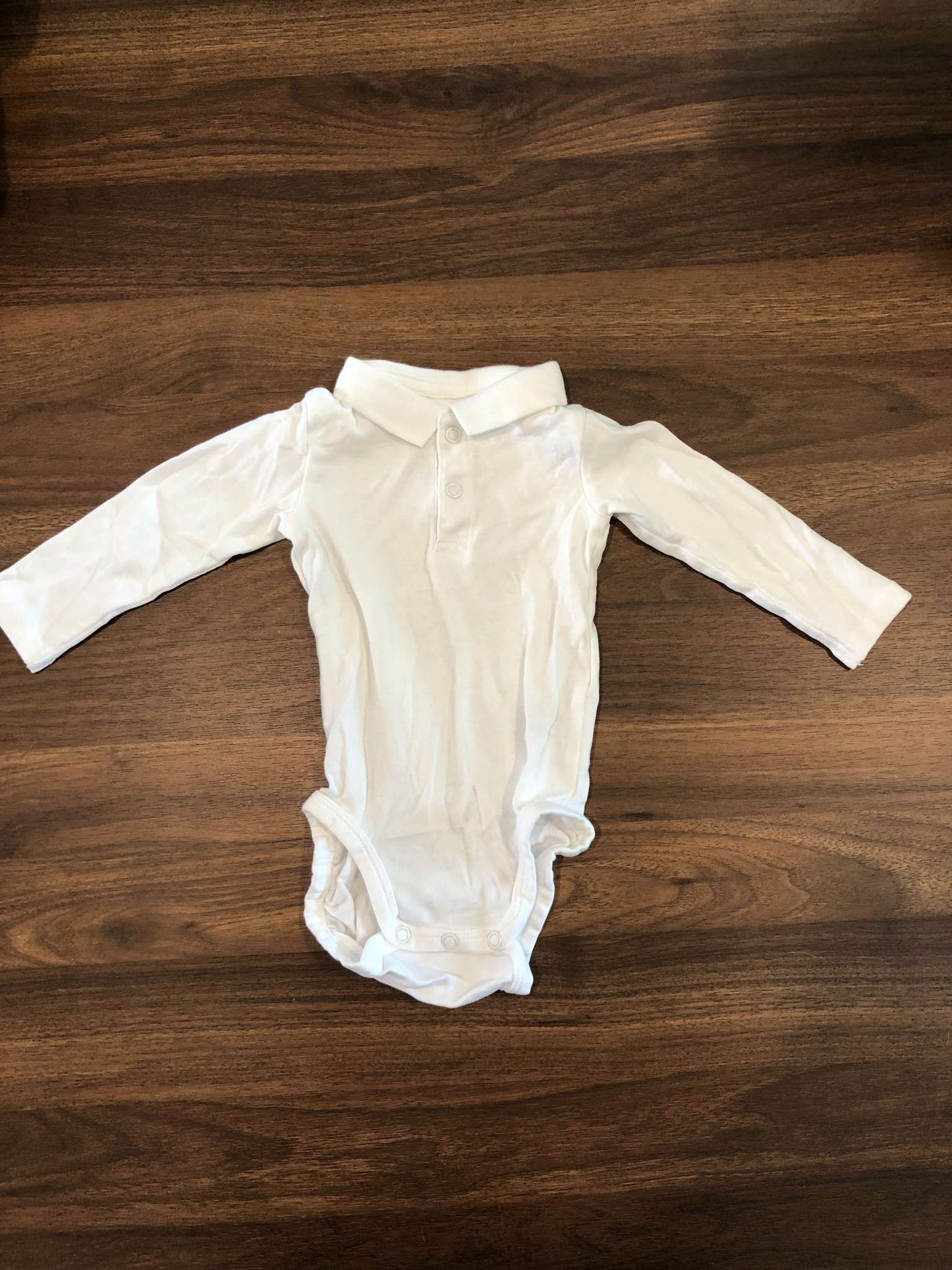 H&M Baby Boy Long Sleeve White Collared Bodysuit, 6-9M, Kids 9 Month (6-9M)