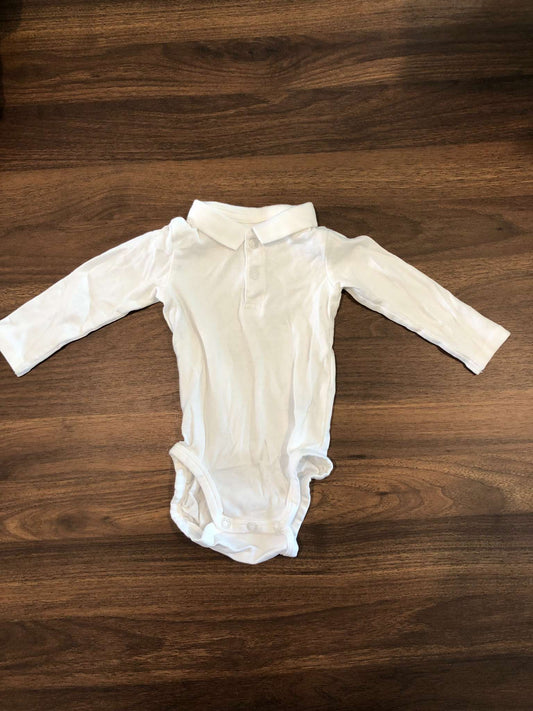 H&M Baby Boy Long Sleeve White Collared Bodysuit, 6-9M, Kids 9 Month (6-9M)