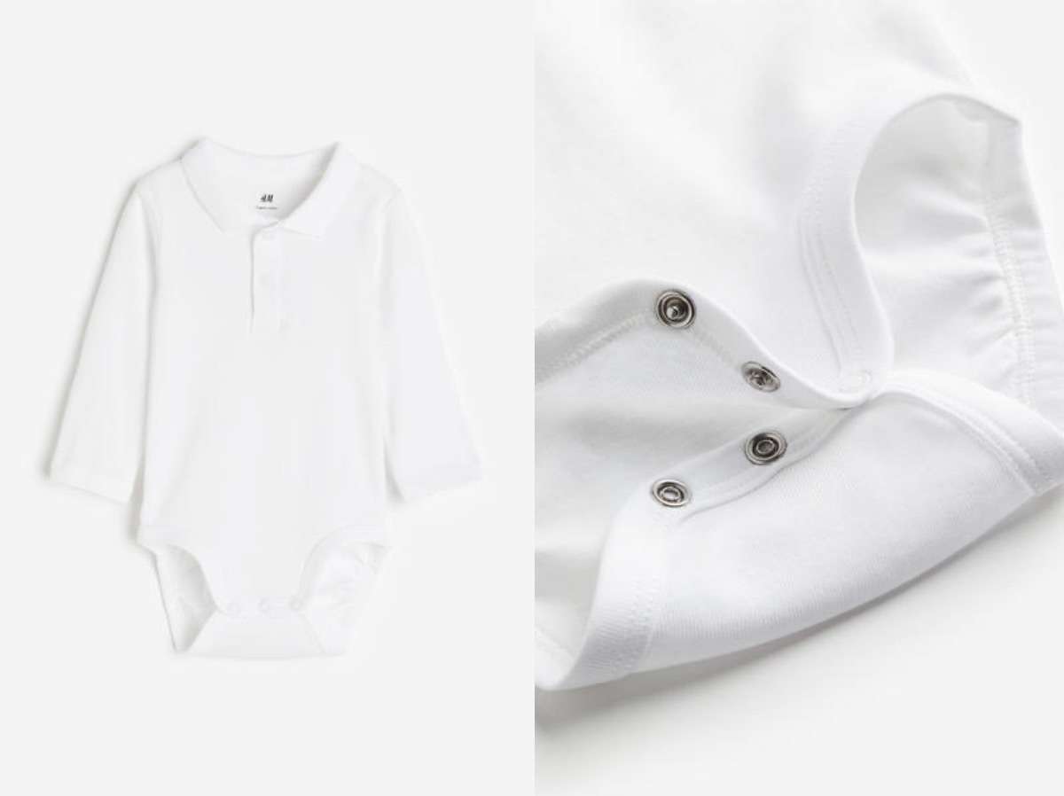 H&M Baby Boy Long Sleeve White Collared Bodysuit, 6-9M, Kids 9 Month (6-9M)