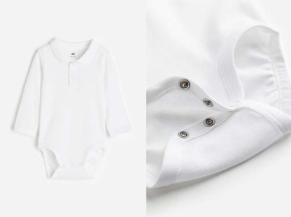 H&M Baby Boy Long Sleeve White Collared Bodysuit, 6-9M, Kids 9 Month (6-9M)