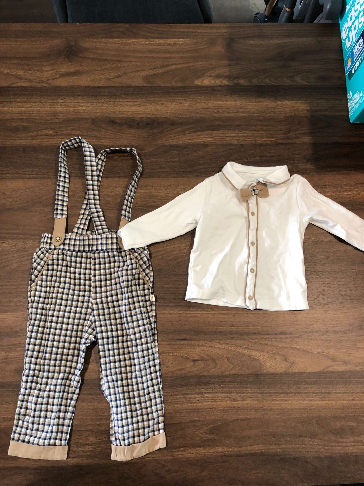 Baby Boy Outfit Set, Bowtie with long sleeve button up and overalls, 12M, Kids 12 Month (9-12M)