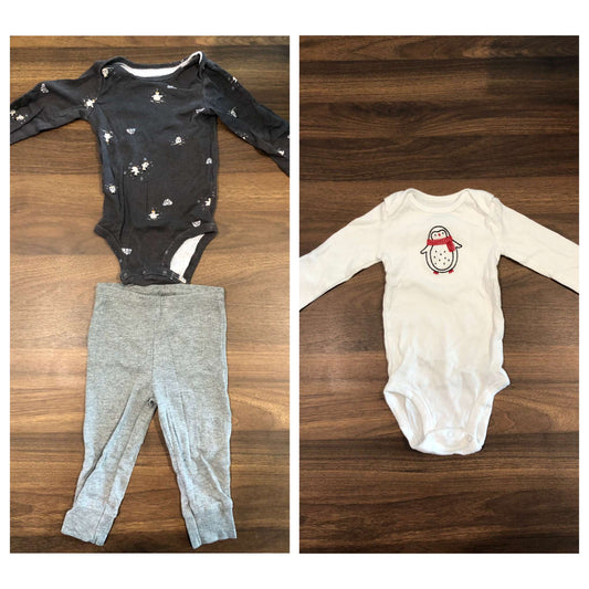 Carter's Penguin Themed Bundle, Long sleeve bodysuits and pants, 3 pieces, 6-9M, Kids 9 Month (6-9M)