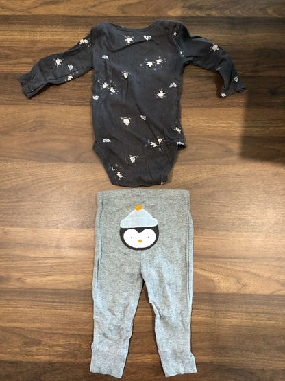 Carter's Penguin Themed Bundle, Long sleeve bodysuits and pants, 3 pieces, 6-9M, Kids 9 Month (6-9M)