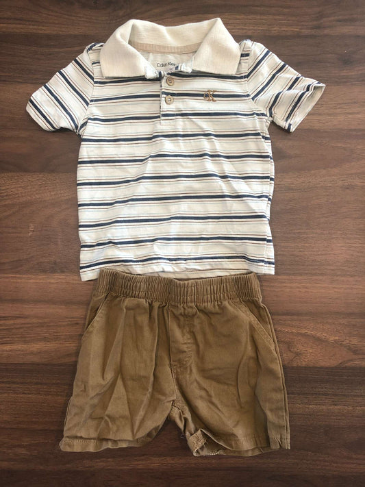 Calvin Klein Toddler Boy Outfit Set, Short sleeve polo and shorts, 12-18M, Kids 18 Month (12-18M)