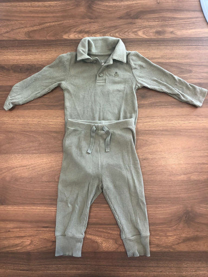 Gap Baby Boy Ribbed Outfit Set, Green, Long sleeve polo bodysuit and pants, 6-12M, Kids 9 Month (6-9M)