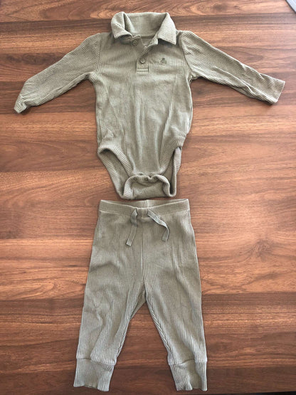 Gap Baby Boy Ribbed Outfit Set, Green, Long sleeve polo bodysuit and pants, 6-12M, Kids 9 Month (6-9M)