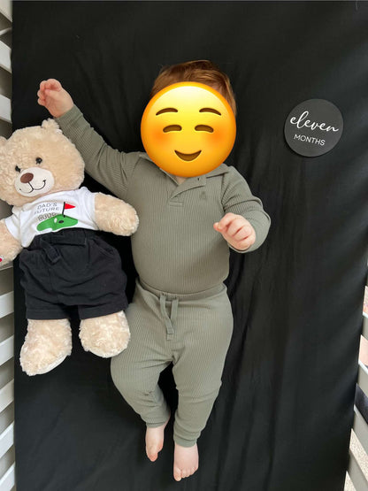 Gap Baby Boy Ribbed Outfit Set, Green, Long sleeve polo bodysuit and pants, 6-12M, Kids 9 Month (6-9M)