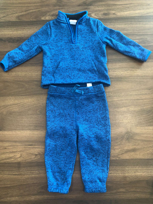 Joe Fresh Blue Fleece Outfit Set, 3/4 Zip and Pants, 12-18M, Kids 18 Month (12-18M)