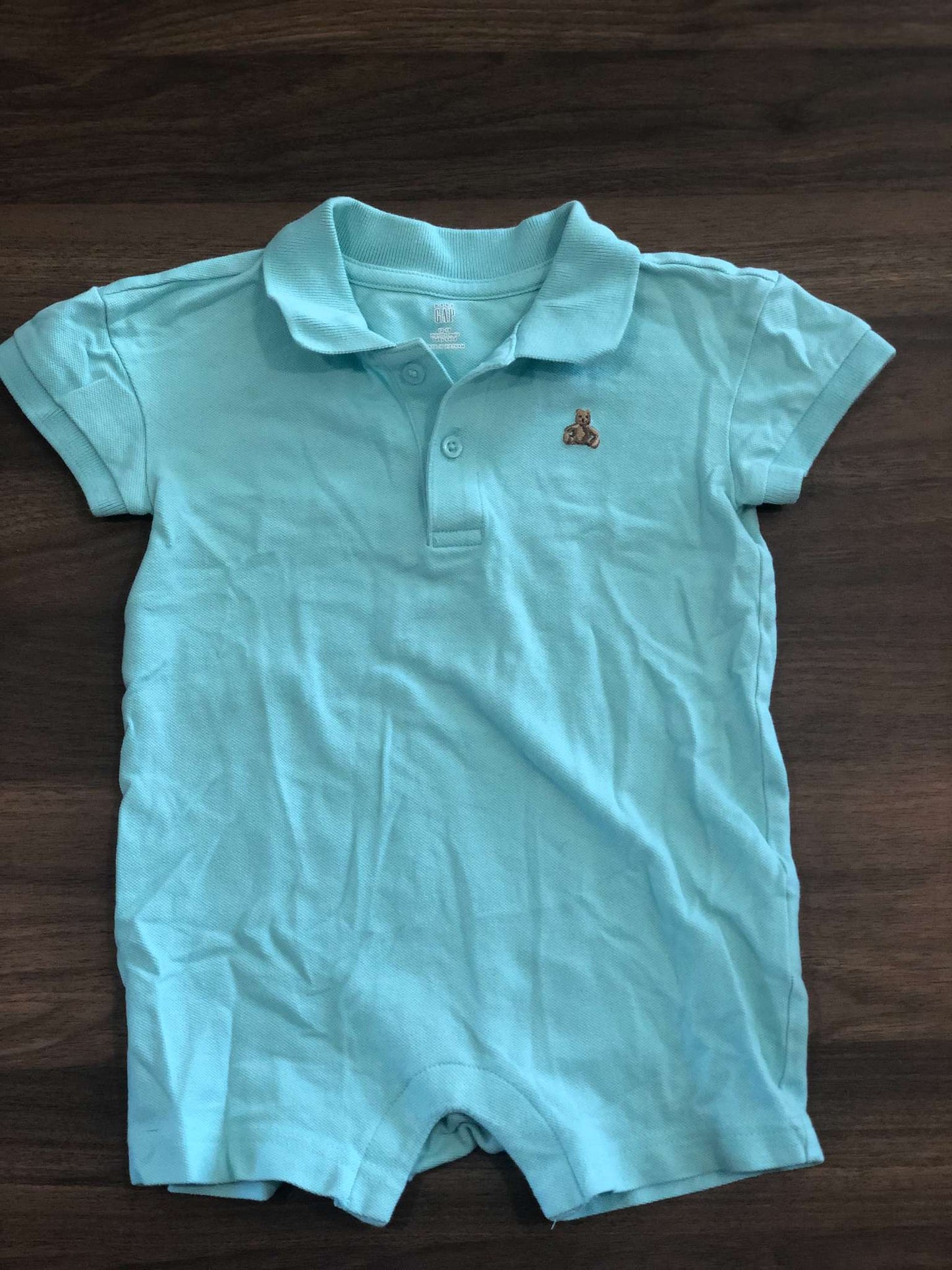 Gap Toddler Boy Polo Shorty Romper, Blue, 12-18M, Kids 18 Month (12-18M)