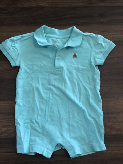 Gap Toddler Boy Polo Shorty Romper, Blue, 12-18M, Kids 18 Month (12-18M)