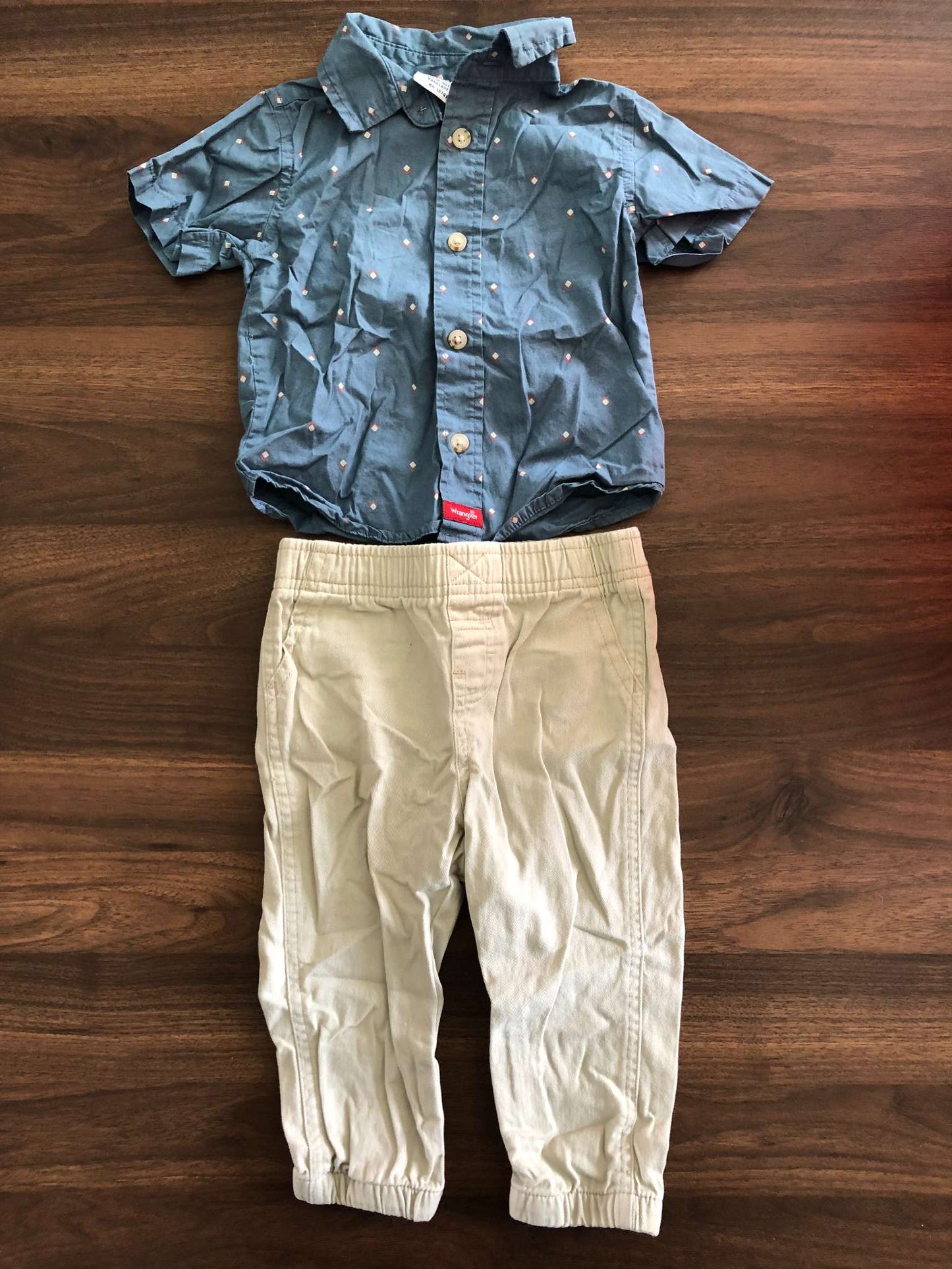 Wrangler Toddler Boy Outfit Set, Short sleeve button up & pants, 12-18M, Kids 18 Month (12-18M)