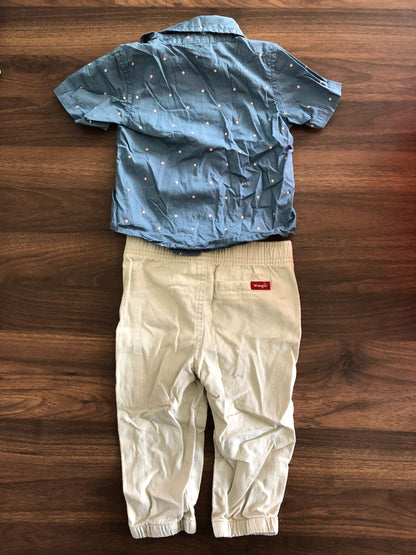 Wrangler Toddler Boy Outfit Set, Short sleeve button up & pants, 12-18M, Kids 18 Month (12-18M)