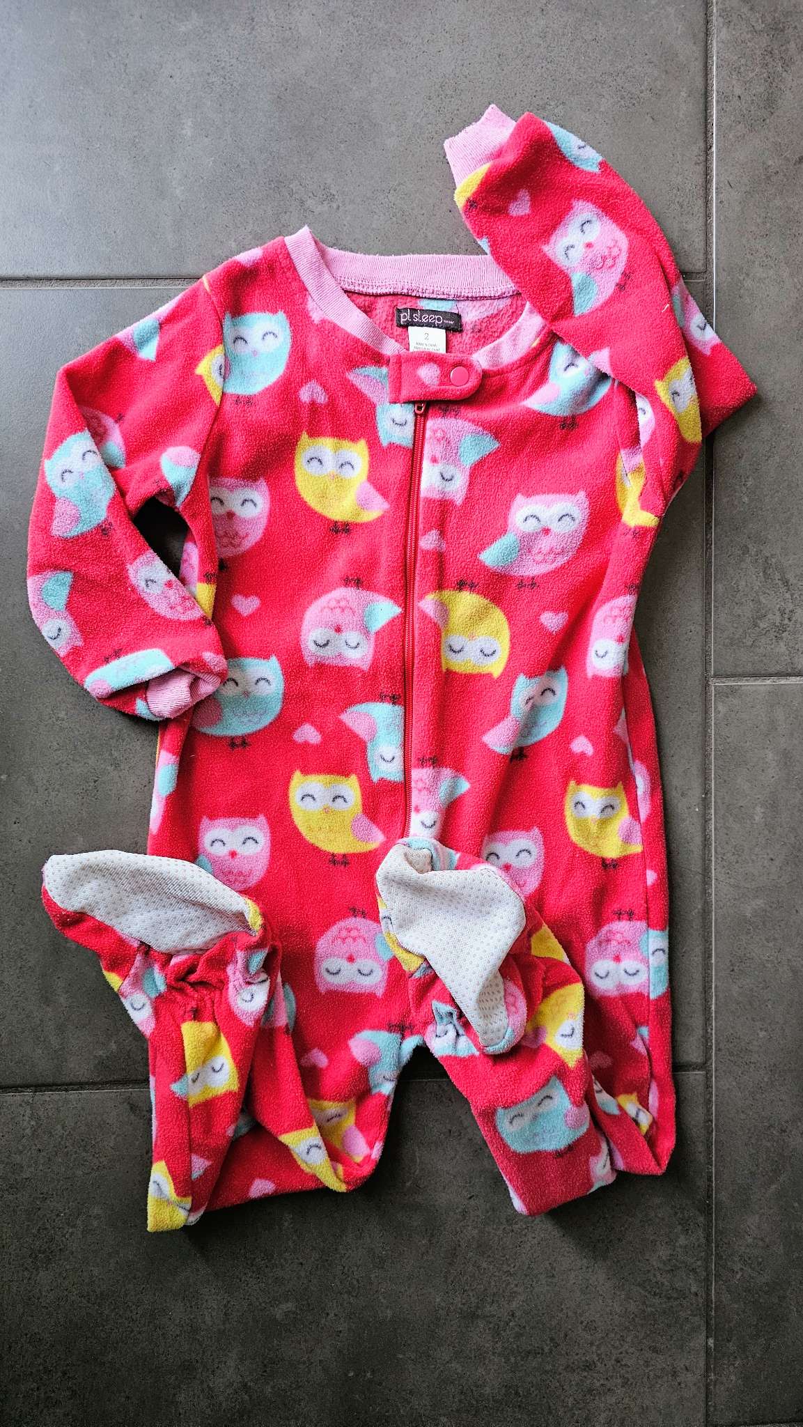 pl sleep Girls Red Owl Fleece Onesie – size 2, Kids 2T
