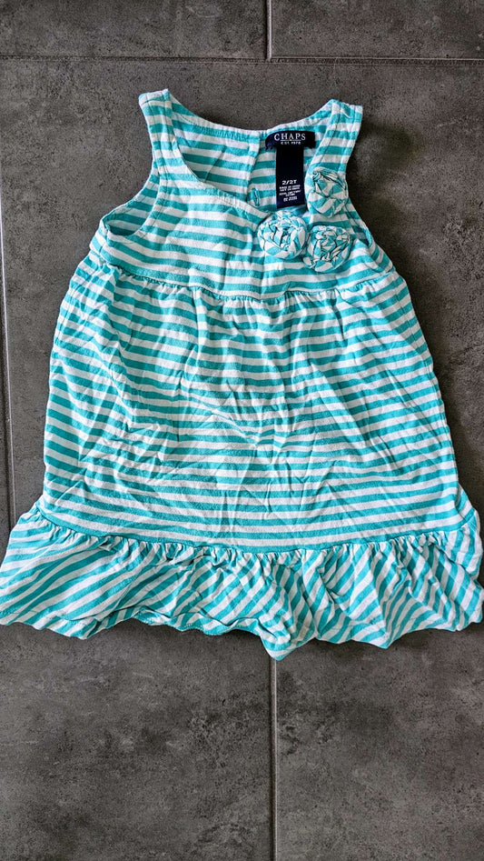 Chaps Girls Green Striped Dress – size 2, Kids 2T