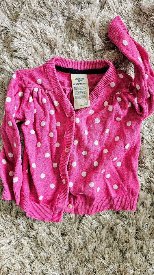 OshKosh Girls Pink Polka Dot Cardigan – 18 months, Kids 18 Month (12-18M)