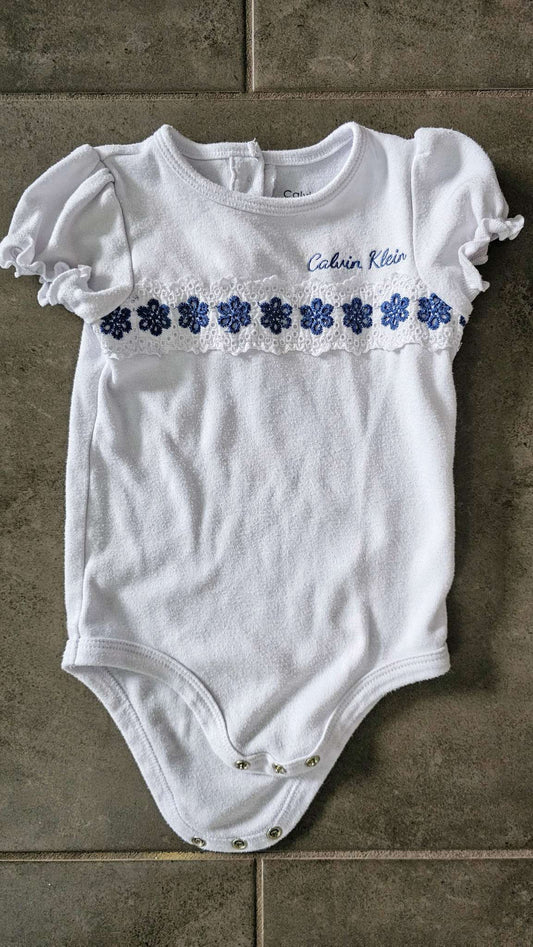 Calvin Klein Girls White Embroidered Onesie – 18 months