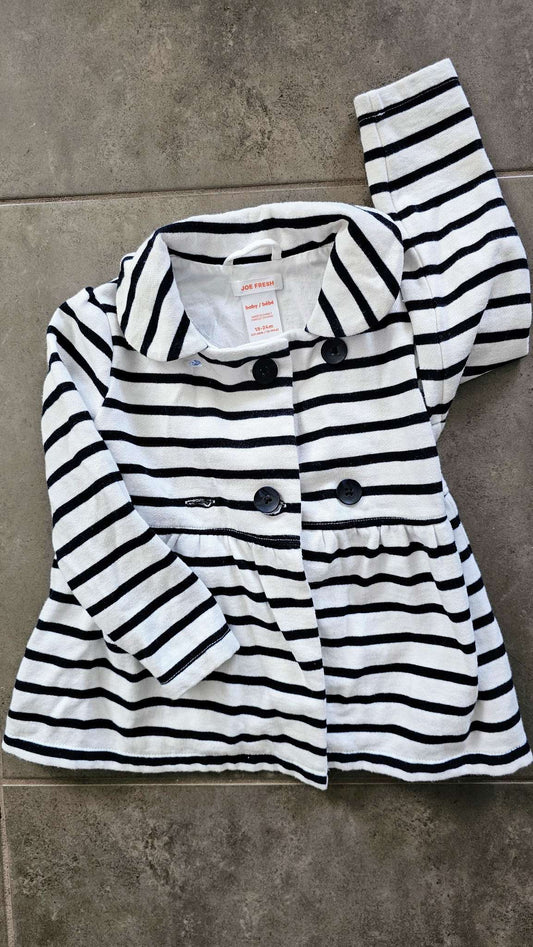Joe Fresh Girls Black & White Striped Coat - 18 months, Kids 18 Month (12-18M)